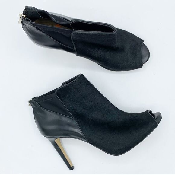 Ann Taylor Calf’s Hair and Leather Peep Toe Black Booties‎ Sz 8 - Picture 7 of 15